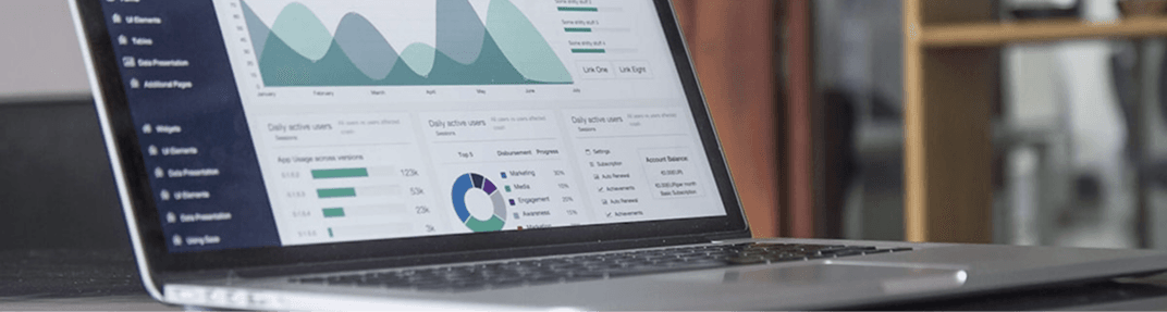Laptop displaying marketing analytics dashboard